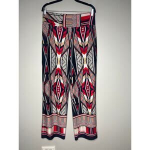 Sunny Leigh Geometric Palazzo Pants Wide Leg Pull On Boho Resort Cruise Size M